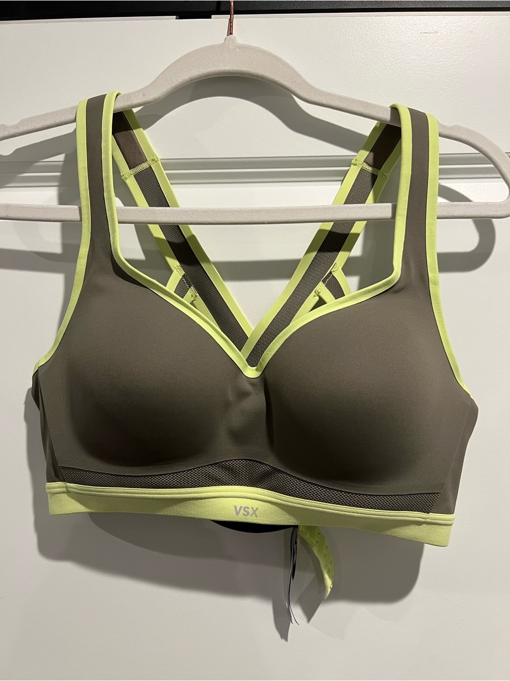 VSX Olive Sports Bra with Lime Trim
